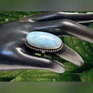 Elegant Silver and Blue LARIMAR Stone Ring